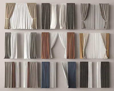 Various Curtain Styles Featuring Soft Fabrics In Neutral And Warm Color Tones 3d model