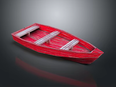 Handcrafted Red Striped Wooden Boat on Smooth Surface with Reflection 3d model