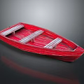 Handcrafted Red Striped Wooden Boat on Smooth Surface with Reflection