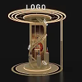 Modern Exhibition Island Design With LOGO Circular Light Strips And Display Items 3d model