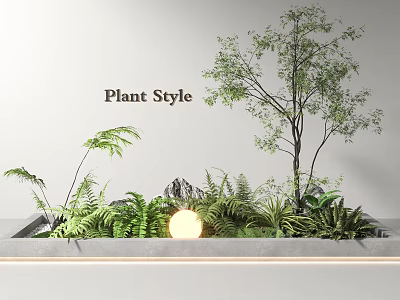 Plant Style Microlandscape Interior Decor With Various Plants Rocks And Illuminated Sphere 3d model