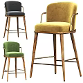Modern Bar Stools With Velvet Seats Wooden High Legs And Metal Armrests In Multiple Colors