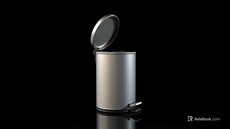 Modern Silver Pedal Trash Can With Open Lid On Black Background 3d model 