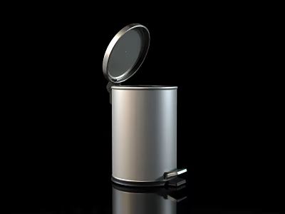 Modern Silver Pedal Trash Can With Open Lid On Black Background 3d model