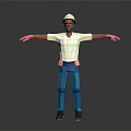 Construction Worker Character With White Hard Hat Pink Gloves And Outstretched Arms