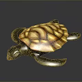 Detailed Sea Turtle Figurine With Brown Yellow Shell And Blue Limbs On Dark Background