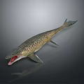 Realistic 3D Model of Prehistoric Fish With Open Mouth and Striped Body