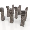 Ancient Stone Pillars With Weathered Texture And Uneven Surfaces For Historical Scenes 3d model