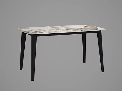 Modern Dining Table With Marble Pattern Top And Black Slim Legs 3d model