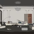 Elegant Modern Living Room Interior With Chandelier Sofa Area Rug And Decorative Painting