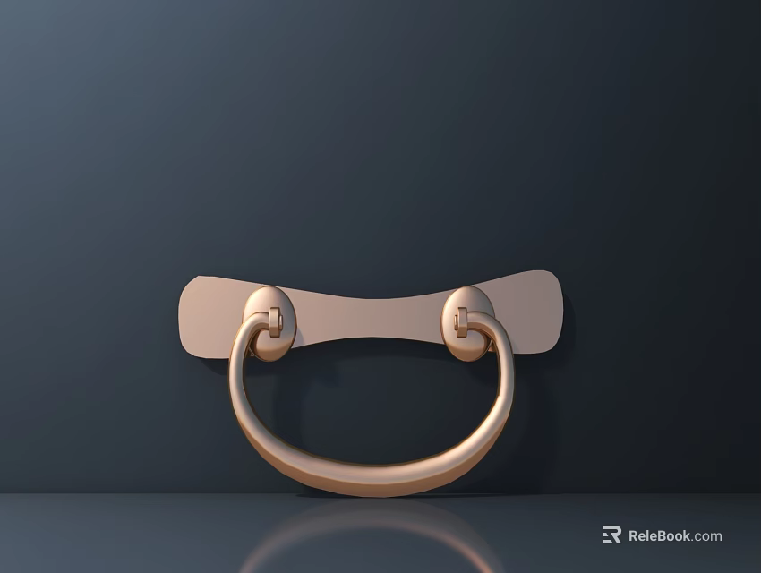 Golden Modern Door Handle With Circular Ring Design And Metallic Finish 3d model 