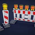Road Construction Safety Barriers With Red White Stripes And Yellow Warning Lights