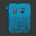 Vintage Blue Post Box With Russian ПОЧТА Lettering Stickers And Distressed Paint Finish