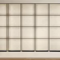 Elegant Grid Background Wall Design With Black Frame Light Panels And Wooden Base 3d model