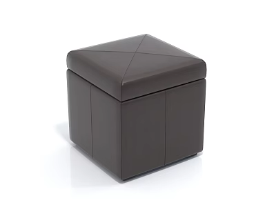 Brown Leather Square Storage Stool With Upholstered Lid And Sturdy Structure 3d model