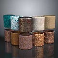 Wood And Stone Decorative Cylinders Featuring Various Colors And Natural Textures