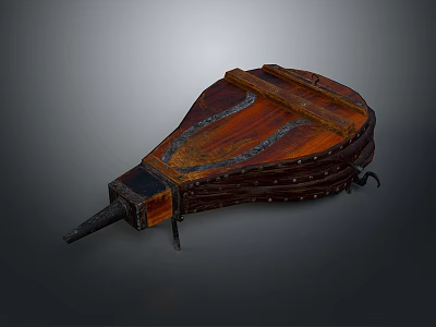 Traditional Handcrafted Wooden Container With Riveted Metal Edges And Leather Straps 3d model