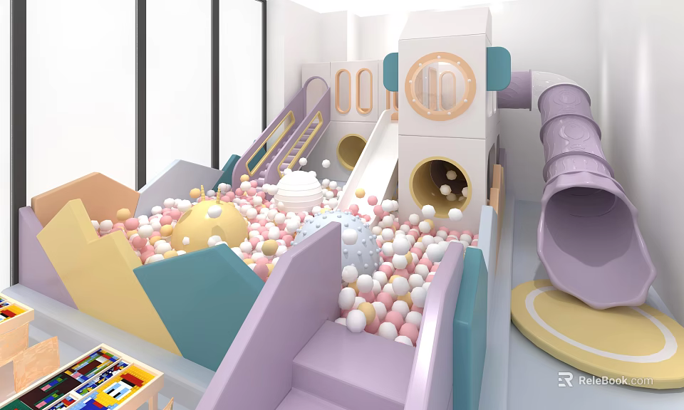Colorful Indoor Playground With Ball Pit Colorful Balls Purple Slide And Climbing Structures 3d model 