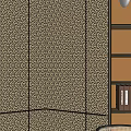 Decorative Wall Panels With Geometric Pattern In Beige Brown And Bookshelf Accent