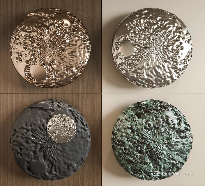 Modern Round Wall Decor With Metallic Textured Surface In Gold Silver Black Green 3d model 