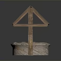 Traditional Stone Mill With Wooden Roof Circular Stone Base And Supports