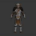 Fantasy Horned Creature Character In Armored Warrior Outfit With Metal And Leather Details