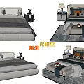 Modern Double Bed Models With Nightstands Table Lamps And Bedding Sets 3d model