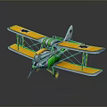 Colorful Vintage Biplane Model With Yellow Wings Green Fuselage And Star Details
