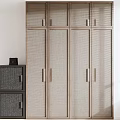 Modern Multi Door Wooden Wardrobe With Woven Panels And Metal Handles