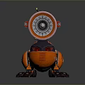 Playful Orange Black Mechanical Creature With Barrel Body Antenna Wheels And Gears