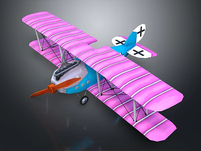 Pink Biplane Model With Blue Body Orange Propeller And X Mark For Space Education 3d model