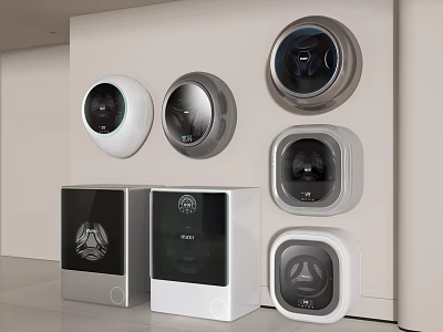 Modern Washing Machines with Wall Mounted and Floor Standing Designs in Contemporary Home Interior 3d model