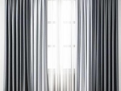 Gray Double Layer Curtain Design With Light Filtering Sheer And Solid Panels 3d model