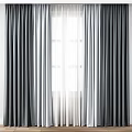 Gray Double Layer Curtain Design With Light Filtering Sheer And Solid Panels 3d model