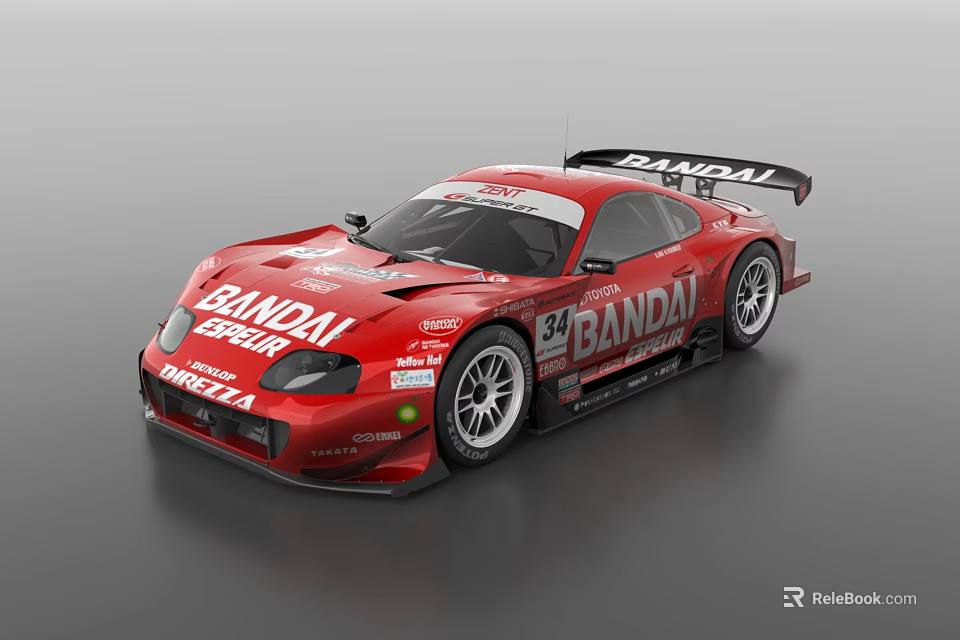 Red BANDAI Racing Car With BRIDGESTONE Sponsorship Logos Track Ready Design 3d model 