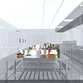 Modern Commercial Kitchen Interior With Stainless Steel Worktable Ingredients Spices Cabinets And Range Hood