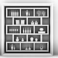 Elegant Modern Wine Cabinet With Glass Shelves Wine Bottles And Decorative Ornaments