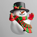 Festive Snowman with Black Top Hat Red Green Striped Scarf and Red Mittens