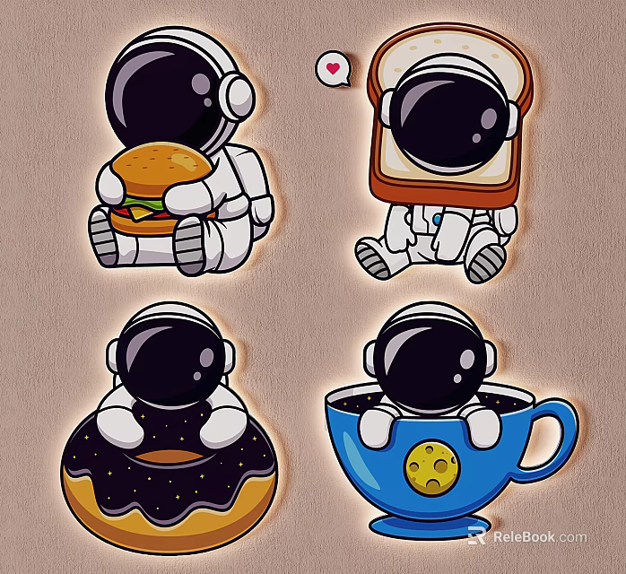 Cartoon Astronaut Themed Ceiling Light With Cute Food Inspired Design Elements 3d model