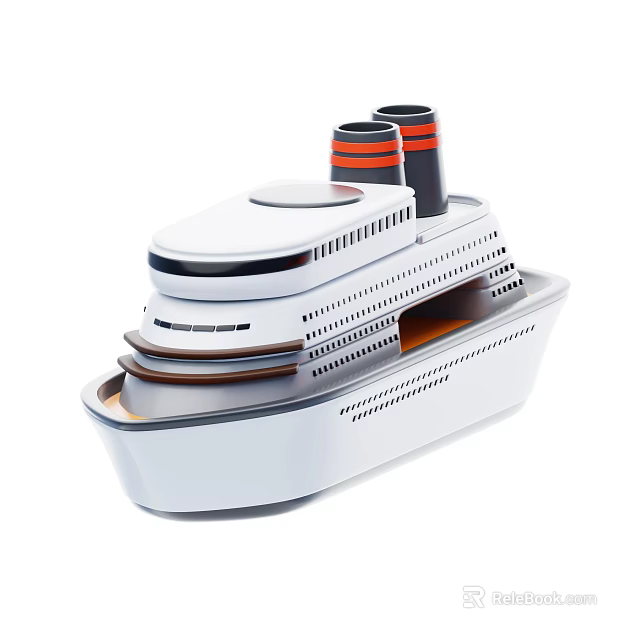 Modern Luxury Yacht With White Exterior Multiple Decks And Red Black Funnels 3d model 