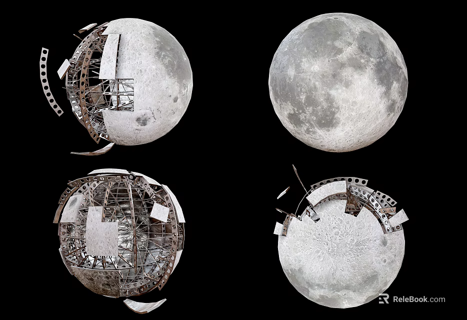 Artistic Moon Sculptures With Intricate Carvings And Architectural Details 3d model 