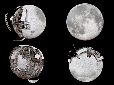 Artistic Moon Sculptures With Intricate Carvings And Architectural Details 3d model