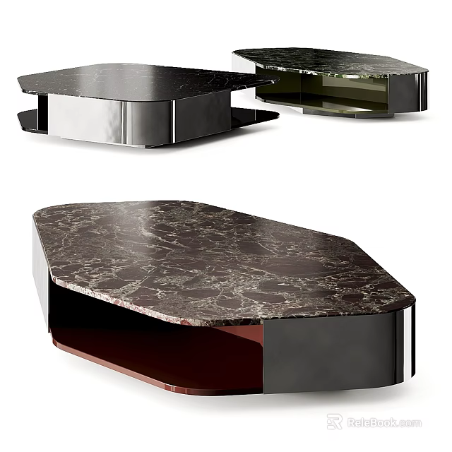 Sleek Modern Coffee Table With Irregular Marble Top And Metal Frame 3d model 