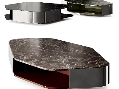 Sleek Modern Coffee Table With Irregular Marble Top And Metal Frame 3d model