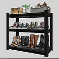 Black Multi Tier Shoe Rack Organizer with Sneakers Boots and Bags Storage