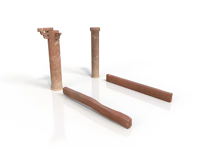 Architectural Columns And Beams With Traditional Carved Details In Brown 3d model