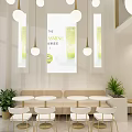 Modern Bright Milk Tea Shop Interior With Open Layout Tables Chairs And Hanging Lights