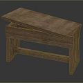 Wooden Workbench With Slanted Stone Top And Sturdy Wooden Frame Structure Design