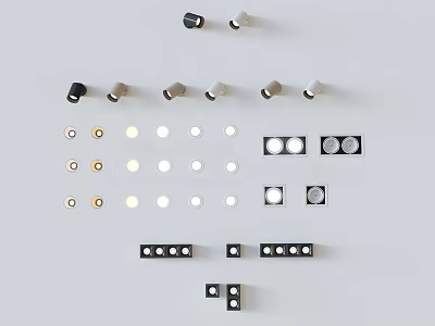 Diverse Decorative Lights with Round Square and Strip Shapes in Gold Silver Finishes 3d model