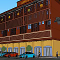 Traditional Commercial Complex Architectural Design With Ground Floor Shops Lantern Decorations And Parking Area